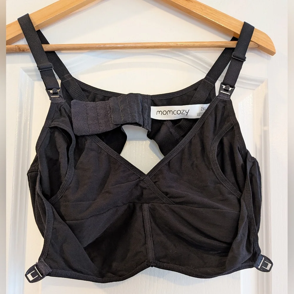 Momcozy Bamboo Hands-Free Nursing & Pumping Bra Black Size 2XL V-neck Maternity